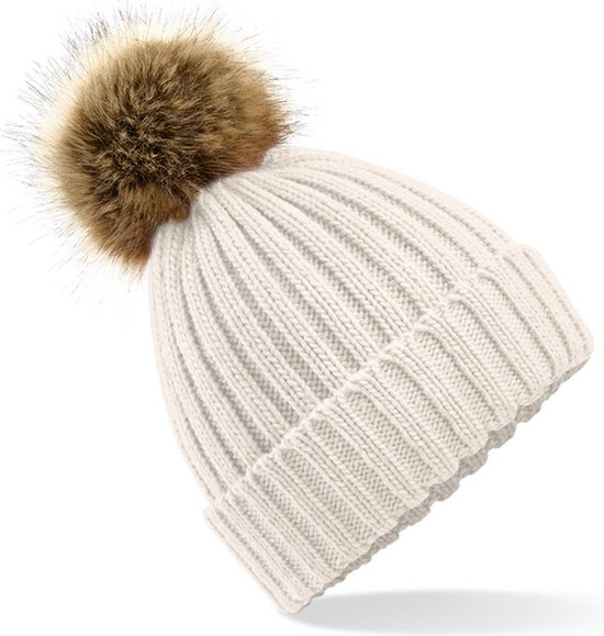 Beechfield Dames Muts Met Pompon - One size - beige
