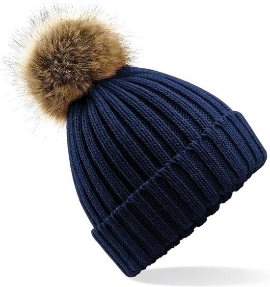 Beechfield Dames Muts Met Pompon - One size - navy